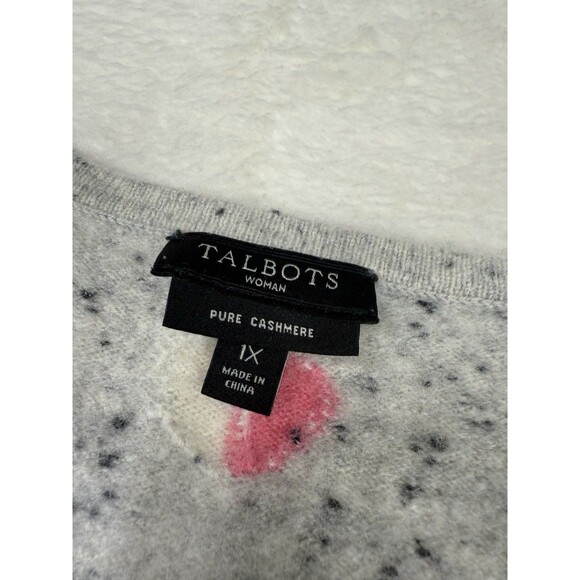Talbots Sweater Women’s Size XL Gray Cashmere Speckled Heart Print - Picture 4 of 6